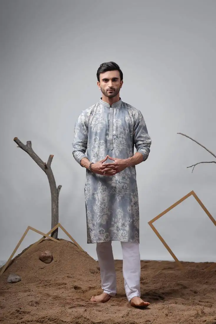 Blue designer printed modal fabric stylish kurta pajama for mens