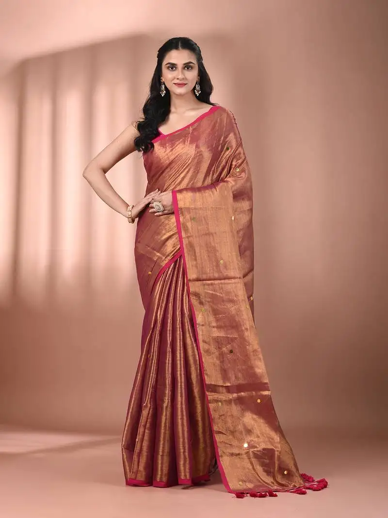Magenta tissue soft saree with sequined work