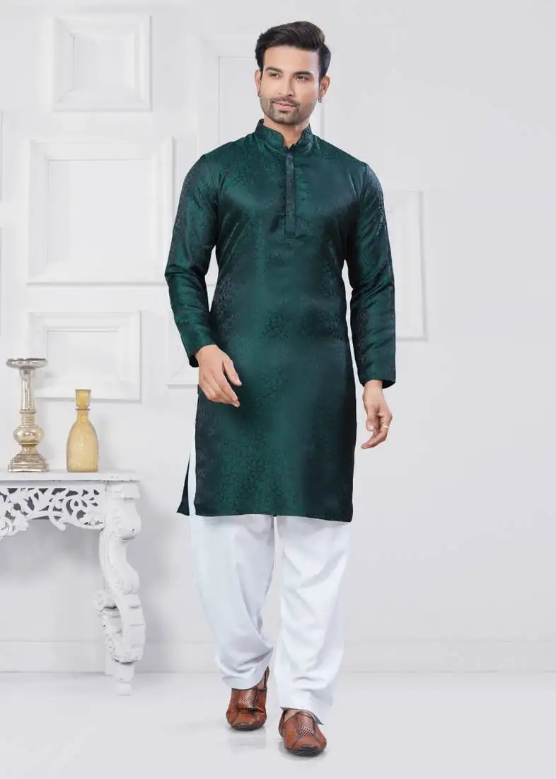 Green jecquard silk pathani suits for mens wear