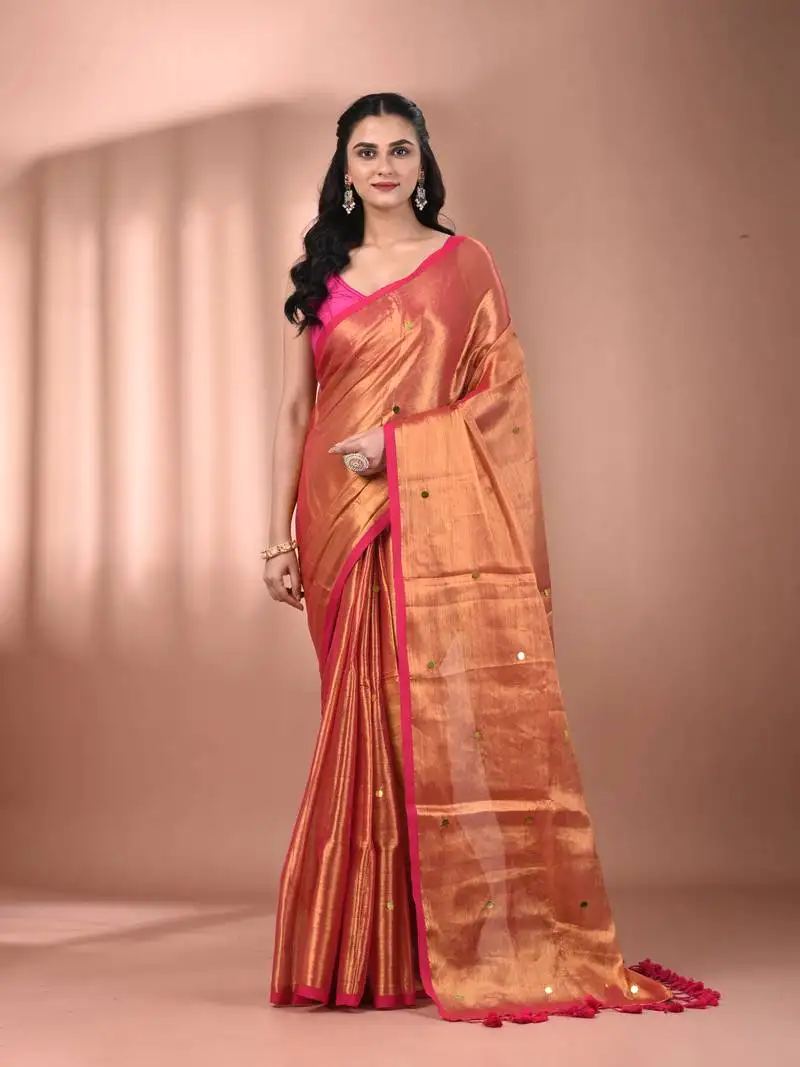 Pink tissue soft saree with sequined work