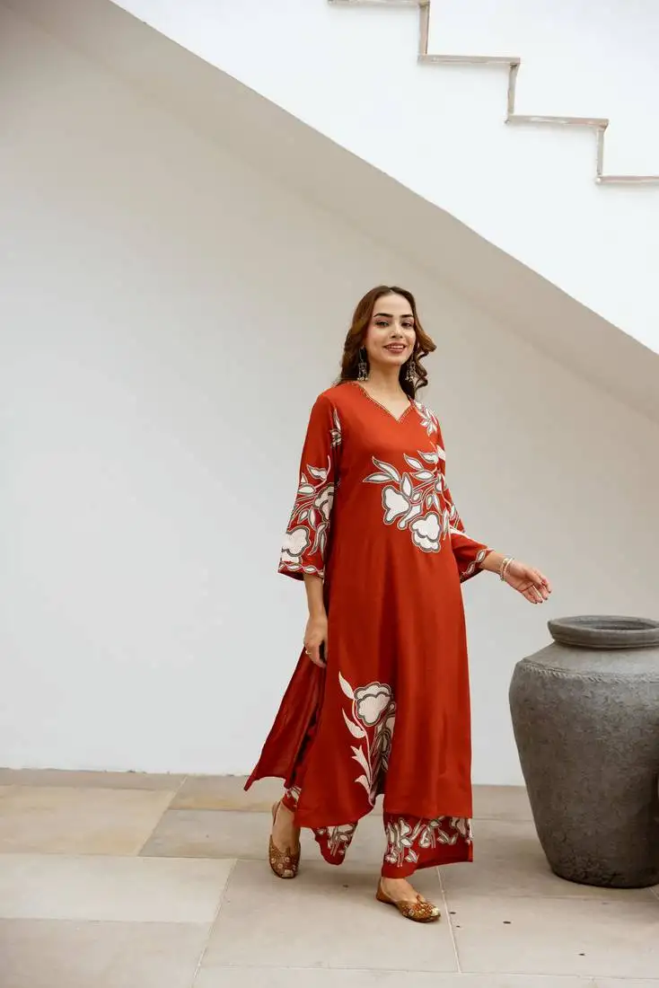 Bakul rust digital print kurta pant set