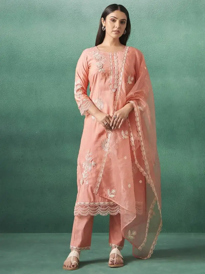 Nadira salmon embroidered lawn suit set