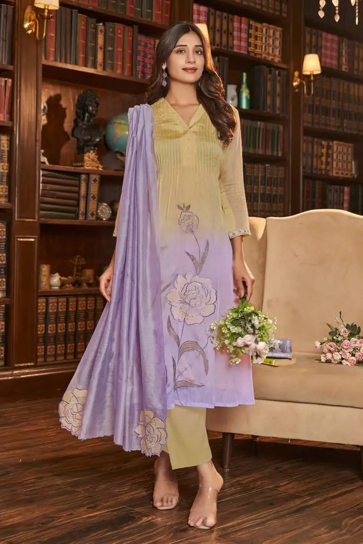 Gaurisha orchid cotton mul applique suit set