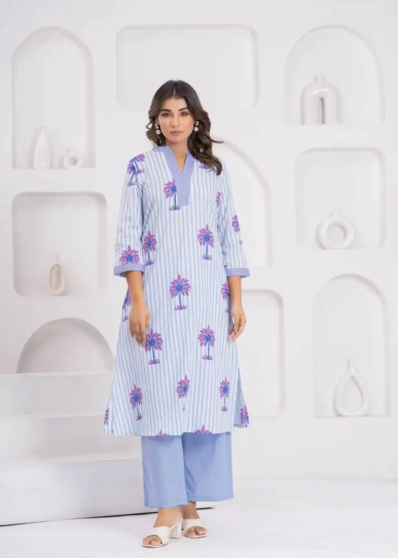 Maurya aqua cotton kurta pant set