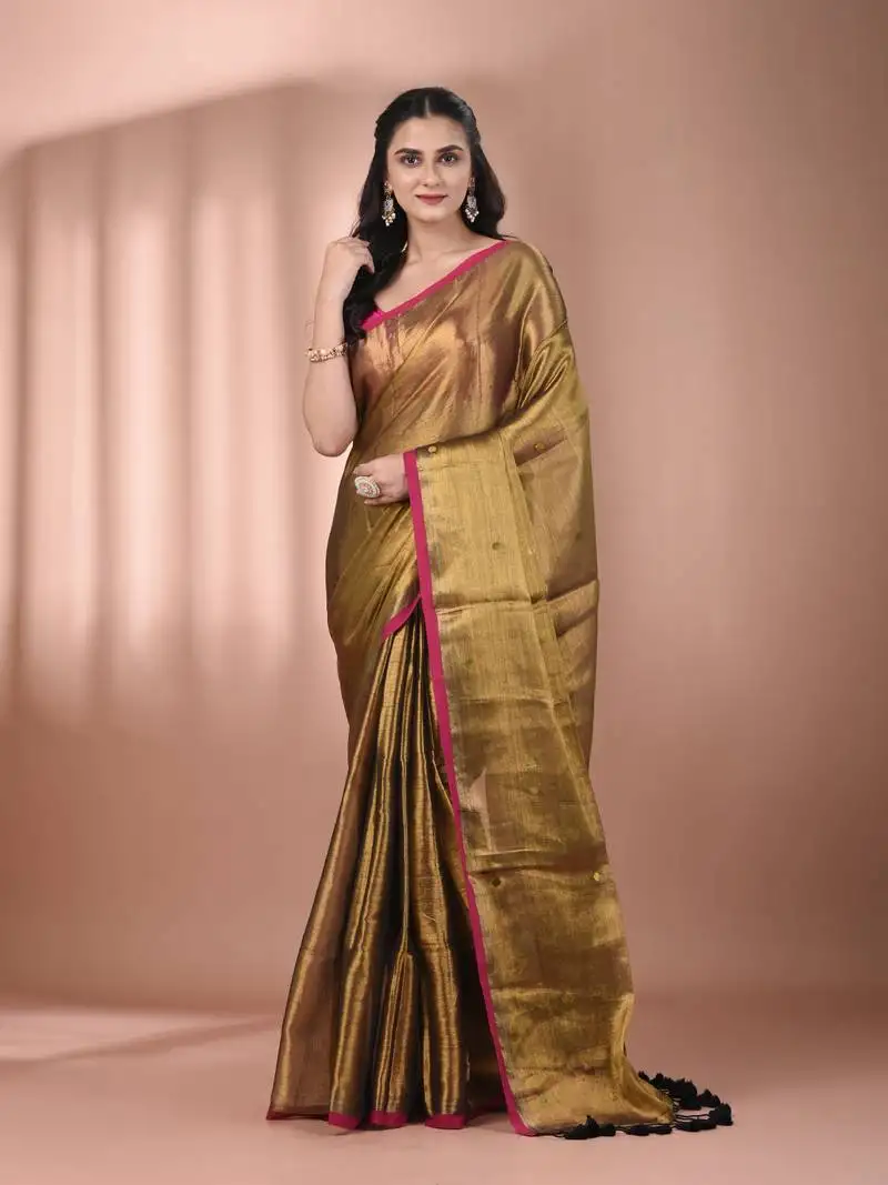 Golden tissue soft saree with sequined work
