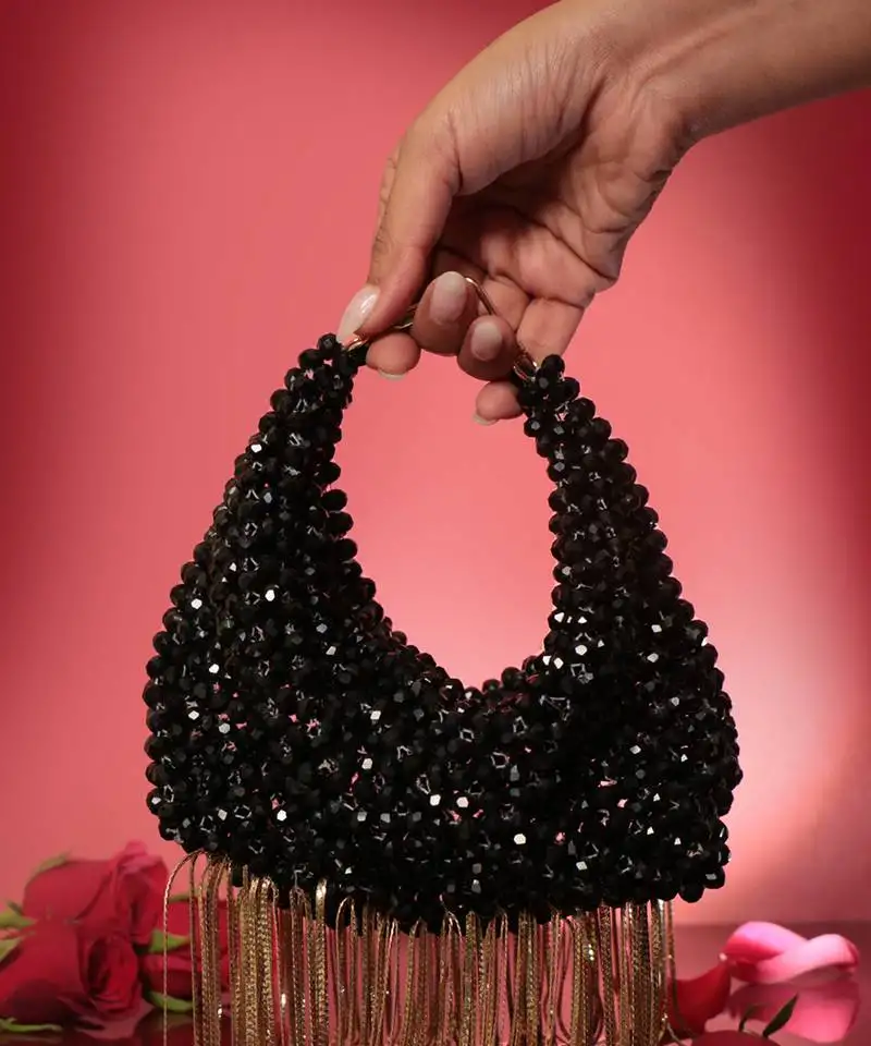 Black potli bag with crystal work