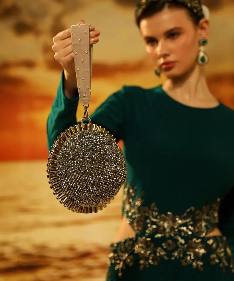 Grey semi suede crystal embellished hand bag