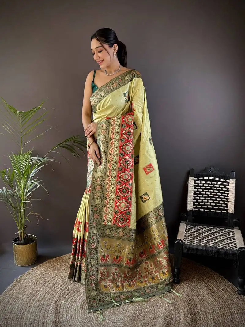 Light green silk blend small butti zari weaving banarasi saree