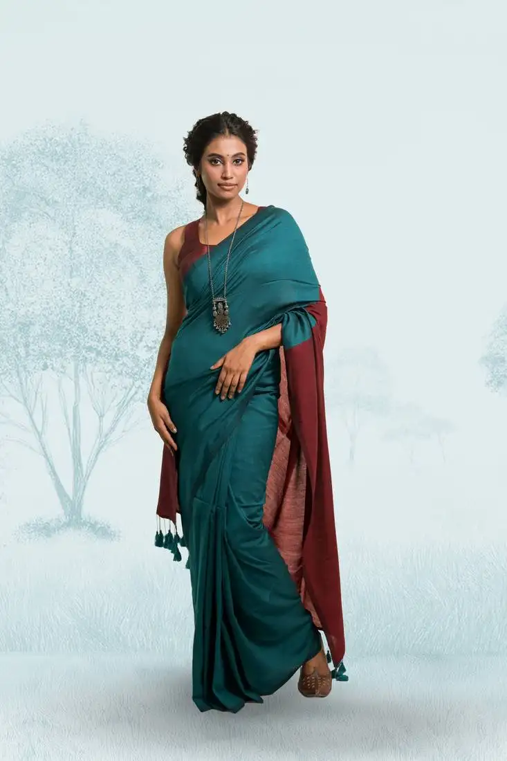 Bottle green handloom cotton acrylic saree