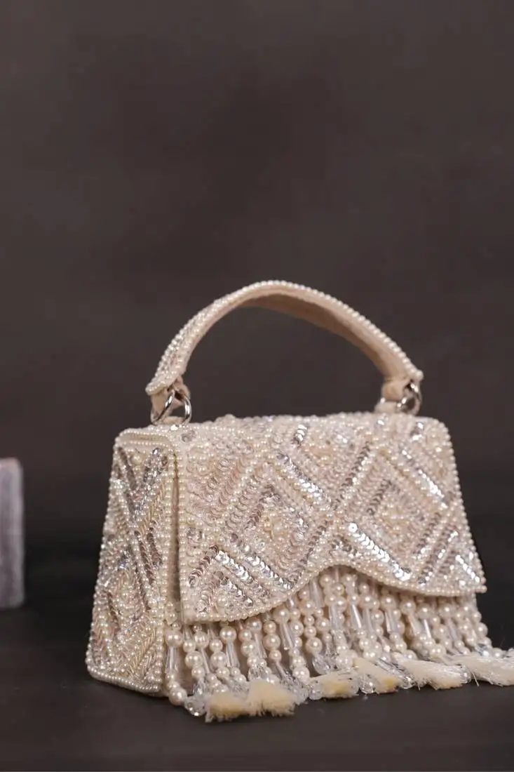 Elara ivory suede embellished box bag
