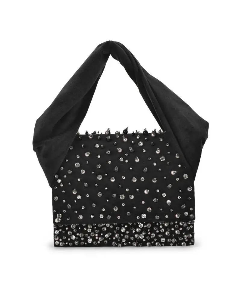 Black velvet based stud hand bag