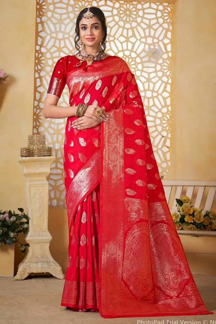 Rani geometric art silk woven saree with matching blouse