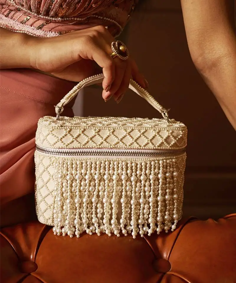 White suede cube bag for women