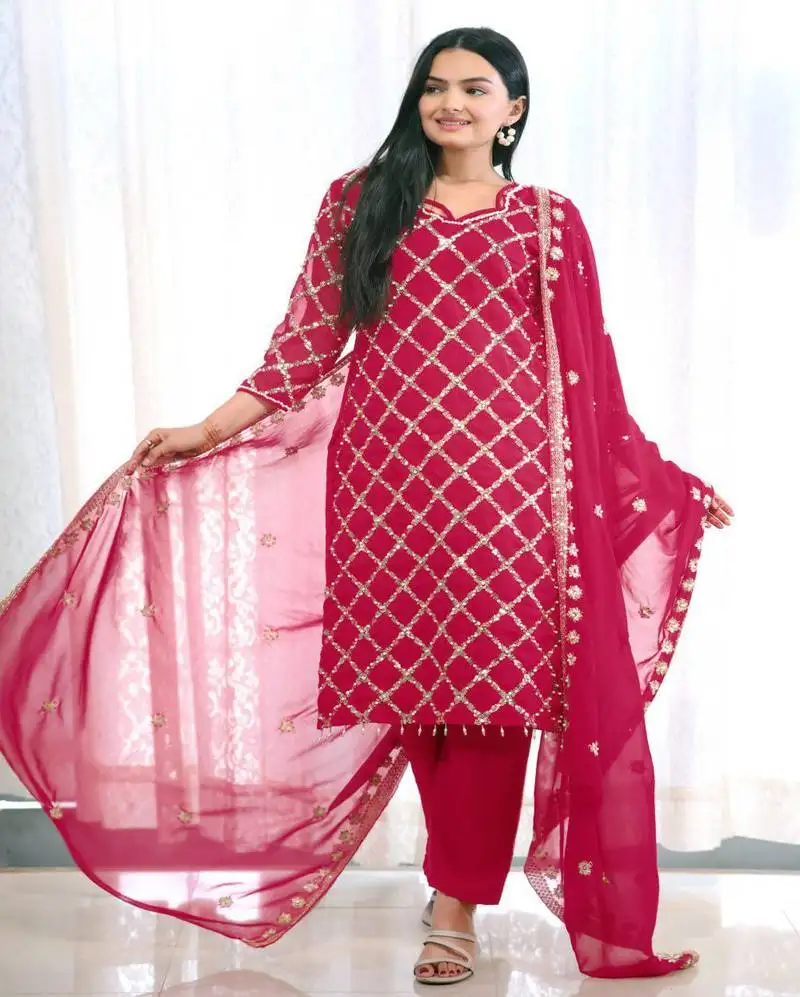 Gorgeous heavy fox georgette suit with sequence embroidered work