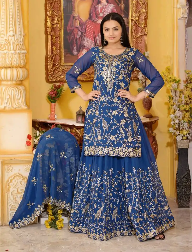 Heavy fox georgette suit with sequence embroidered work