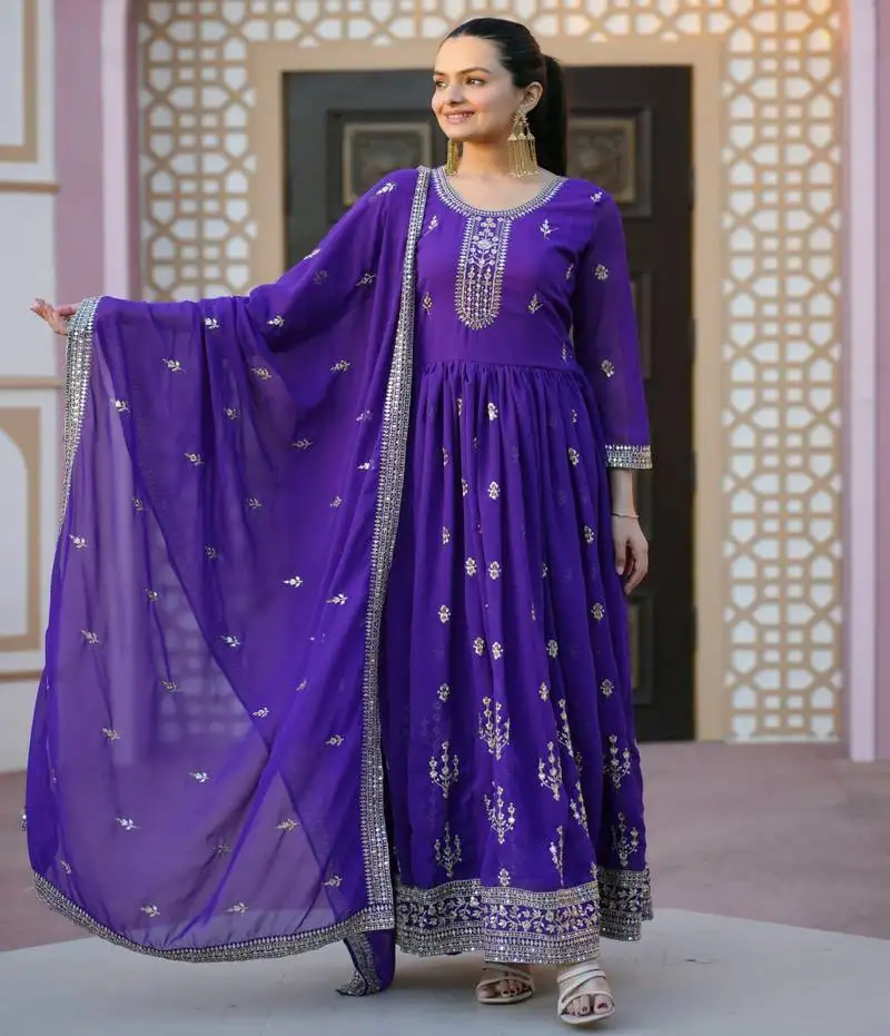 Purple heavy georgette anarkali with sequin embroidered work