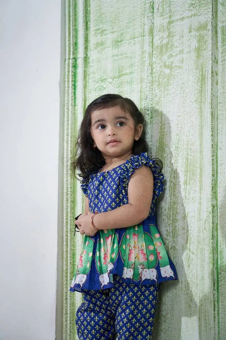 Pichwai blue peplum pant set