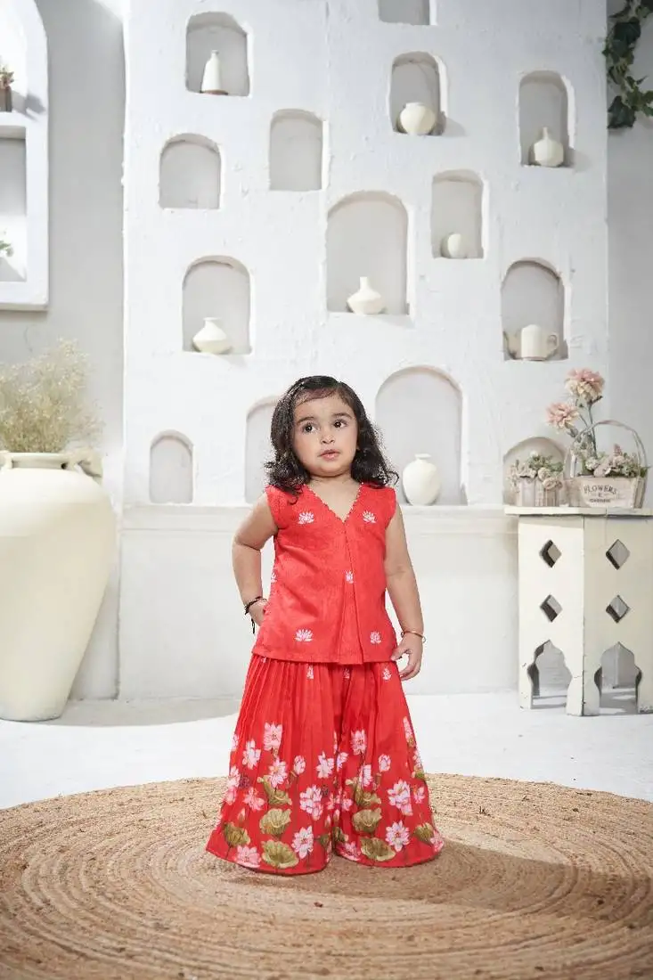 Red floral printed sharara set