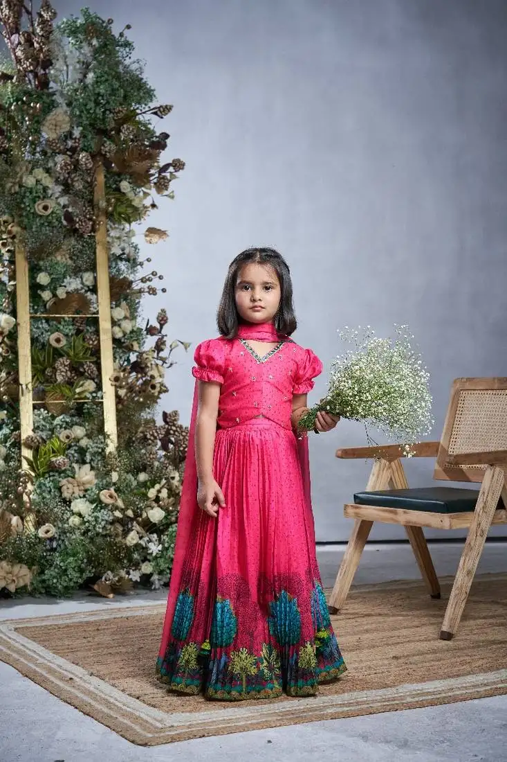 Deep pink floral printed lehenga set