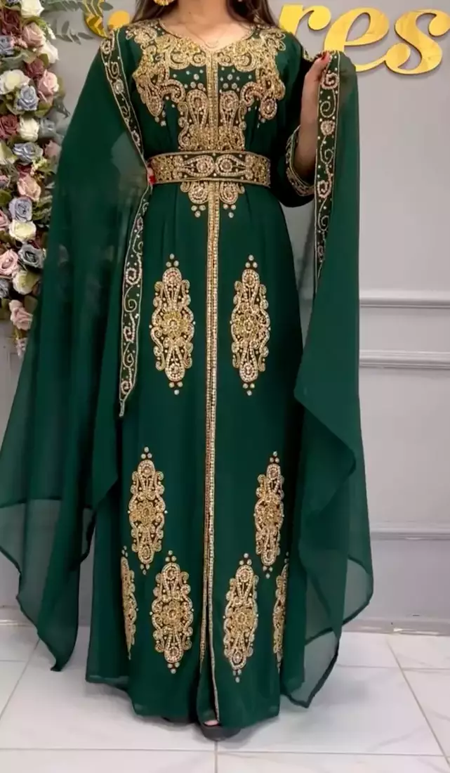 green moroccan dubai kaftans farasha abaya dress very fancy long gown