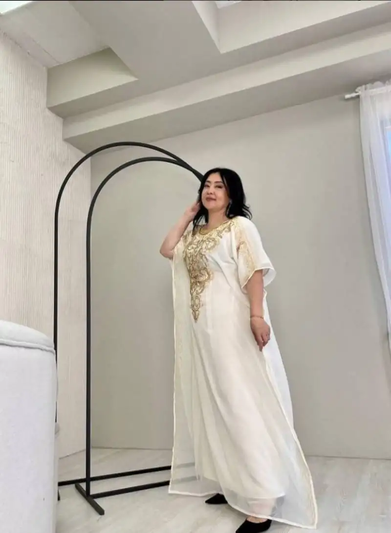 White moroccan dubai kaftans farasha abaya dress very fancy long gown