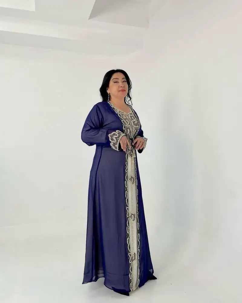 Navy moroccan dubai kaftans farasha abaya dress very fancy long gown