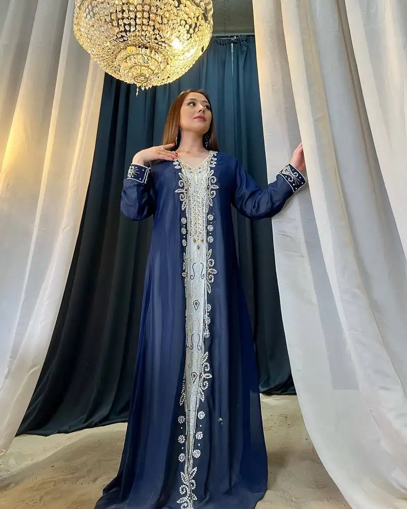 navy-blue moroccan dubai kaftans farasha abaya dress very fancy long gowns