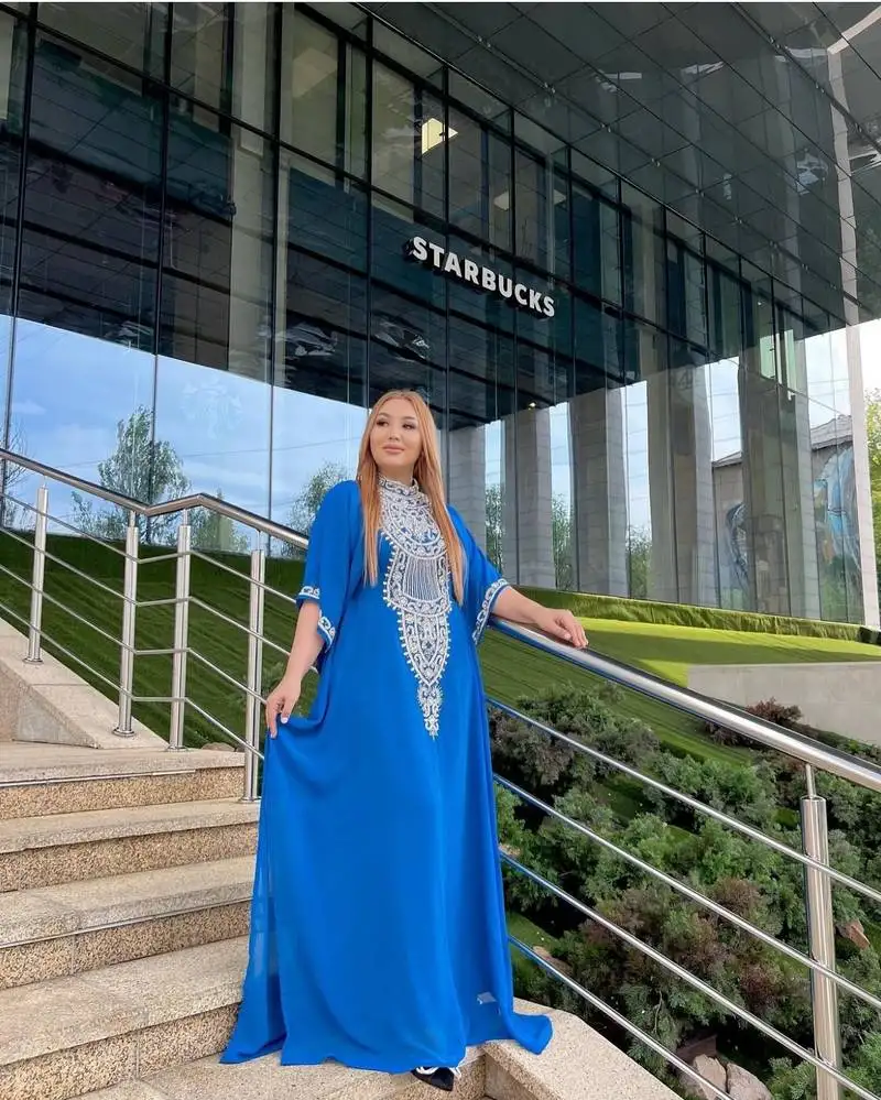 Blue moroccan dubai kaftans farasha abaya dress very fancy long gown