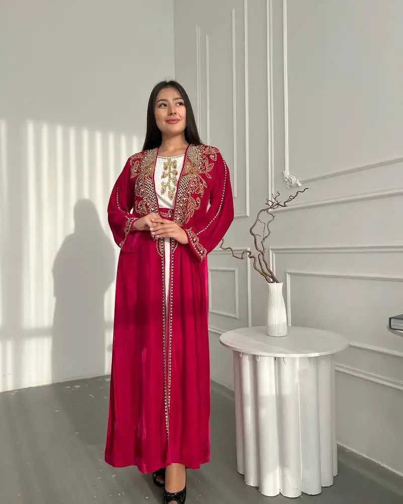 Red moroccan dubai kaftans farasha abaya dress very fancy long gown
