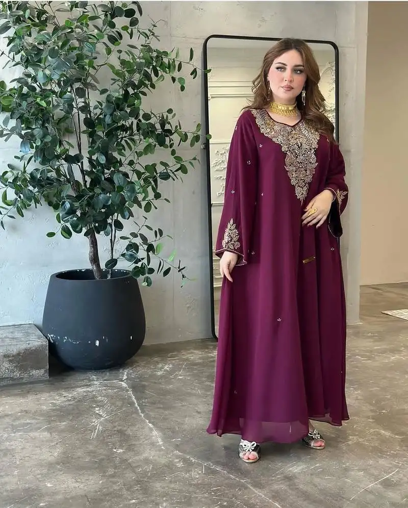 purple moroccan dubai kaftans farasha abaya dress very fancy long gown