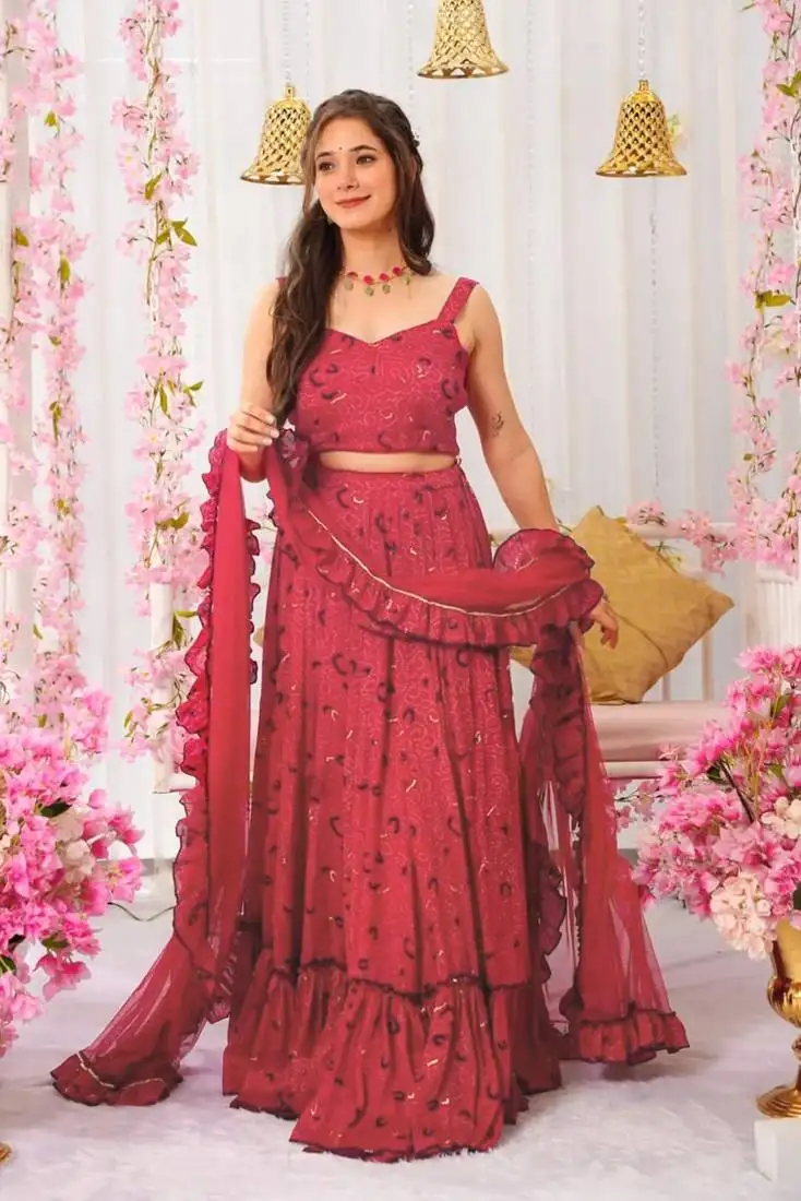 Rani pink digital printed full stitched lehenga choli
