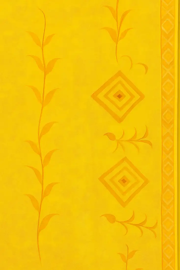 Yellow hand painted khadi handloom saree with blouse