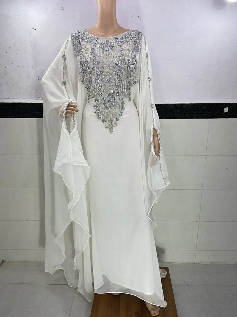 White georgette zari embroidered kaftan dress