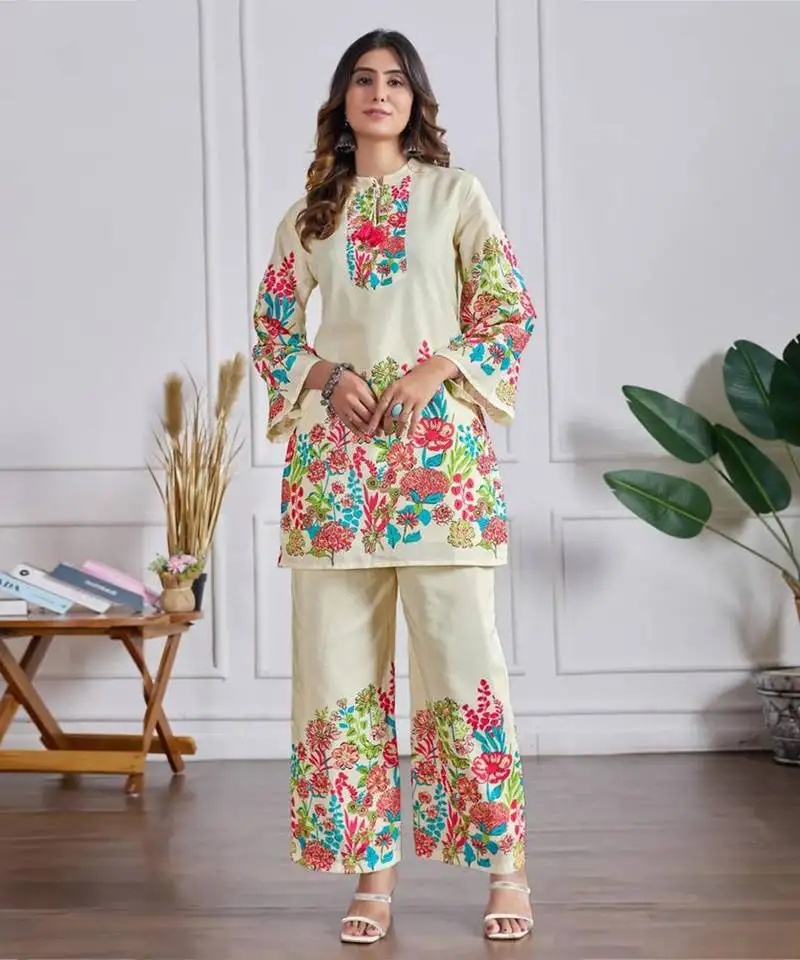 Off white cotton co-ord set stitched