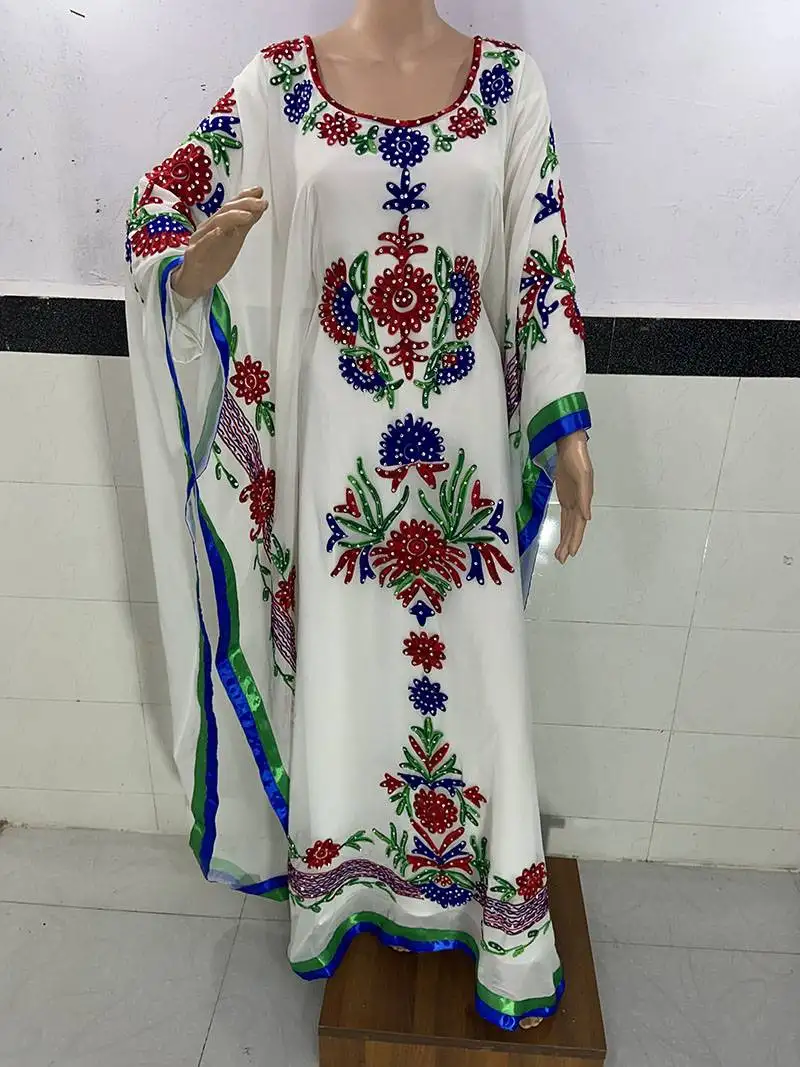 White georgette farasha with zari and stone work kaftan