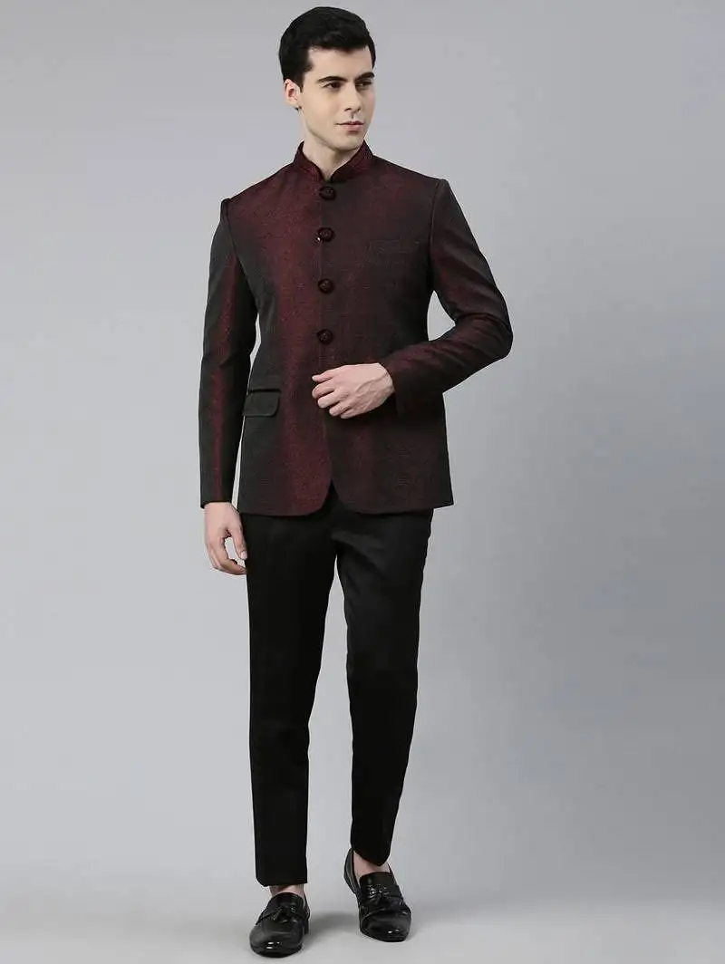 Maroon black shimmer bandhgala set