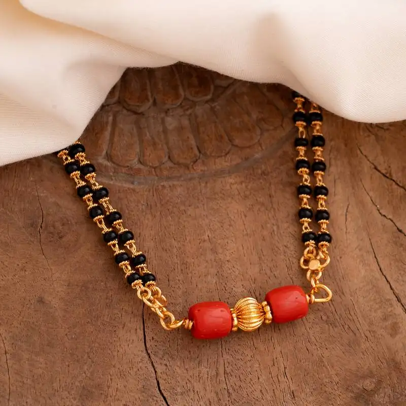 Black beads mangalsutra::Daremani medium length 24" with gsb tali one gram gold