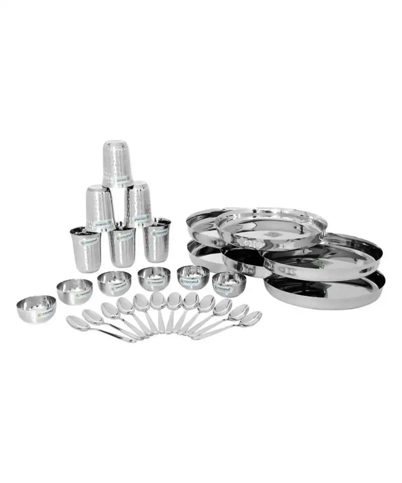 Coconut stainless steel mirror finish (heavy guage) compact dinner set::Dinnerware & serveware - 18 pc