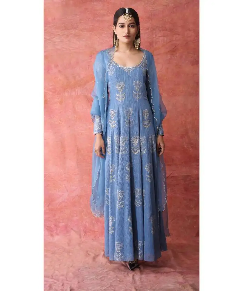 Show shaa blue scottish thistle metallic georgette anarkali