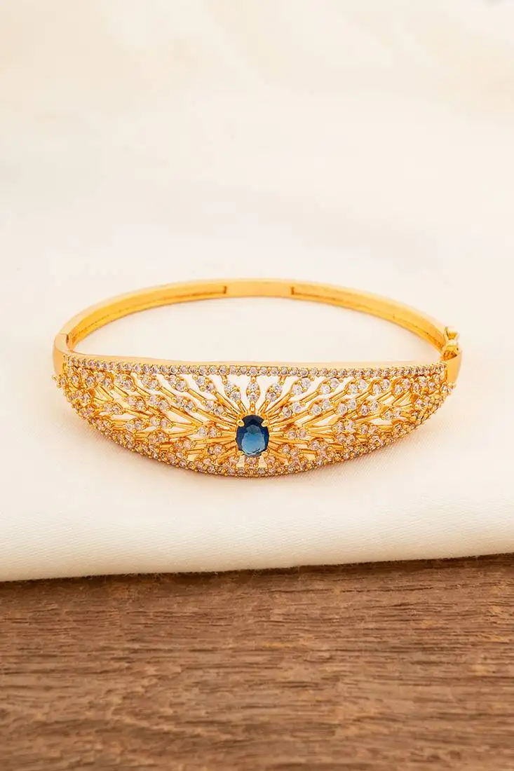 Golden diamond and blue stone bangles-and-bracelets one gram gold