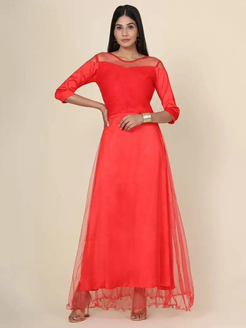 Women's pleat draped red gown