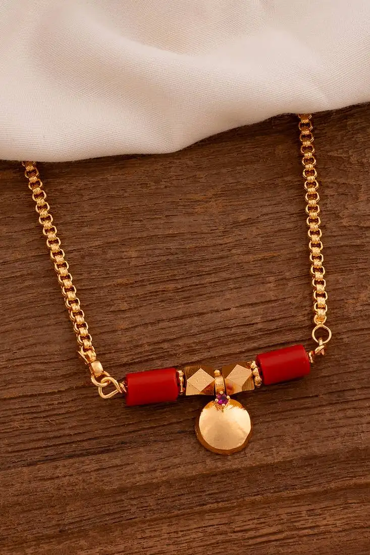 Golden mangalsutra with black beads long one gram gold