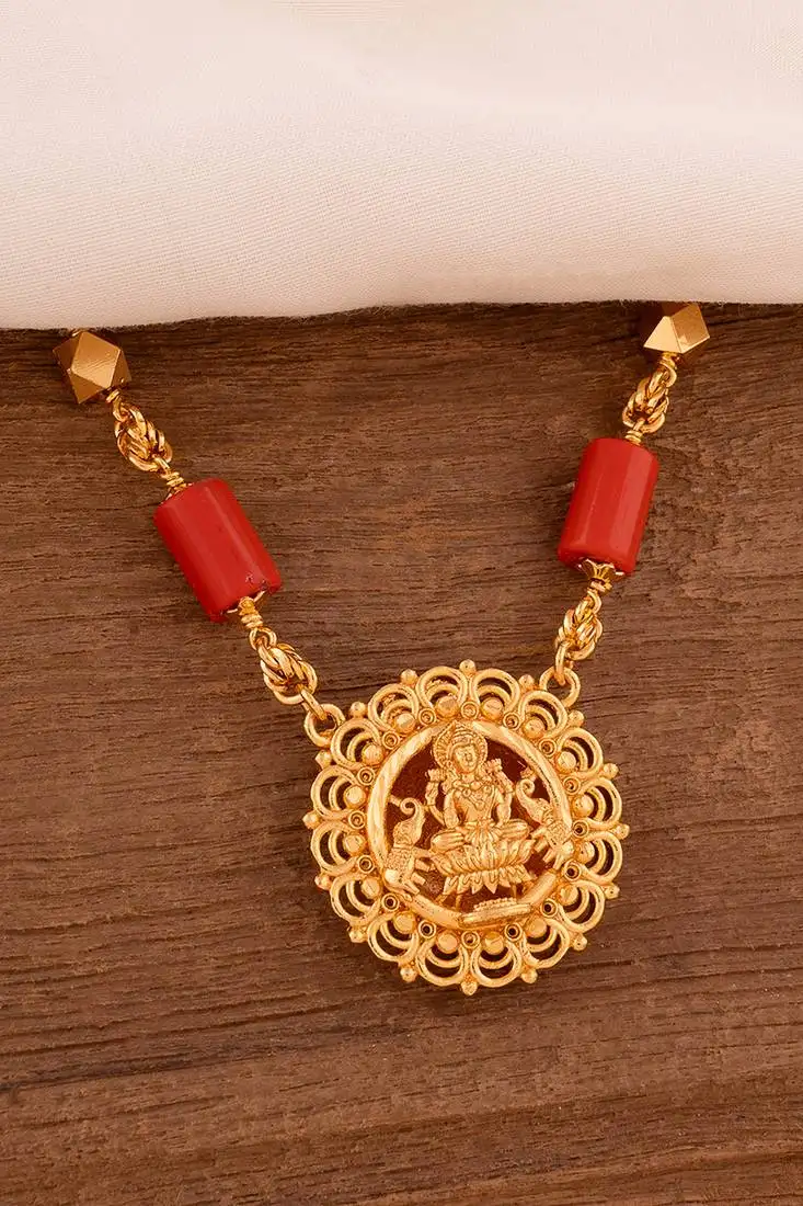 Coral necklace with laxmi pendant one gram gold