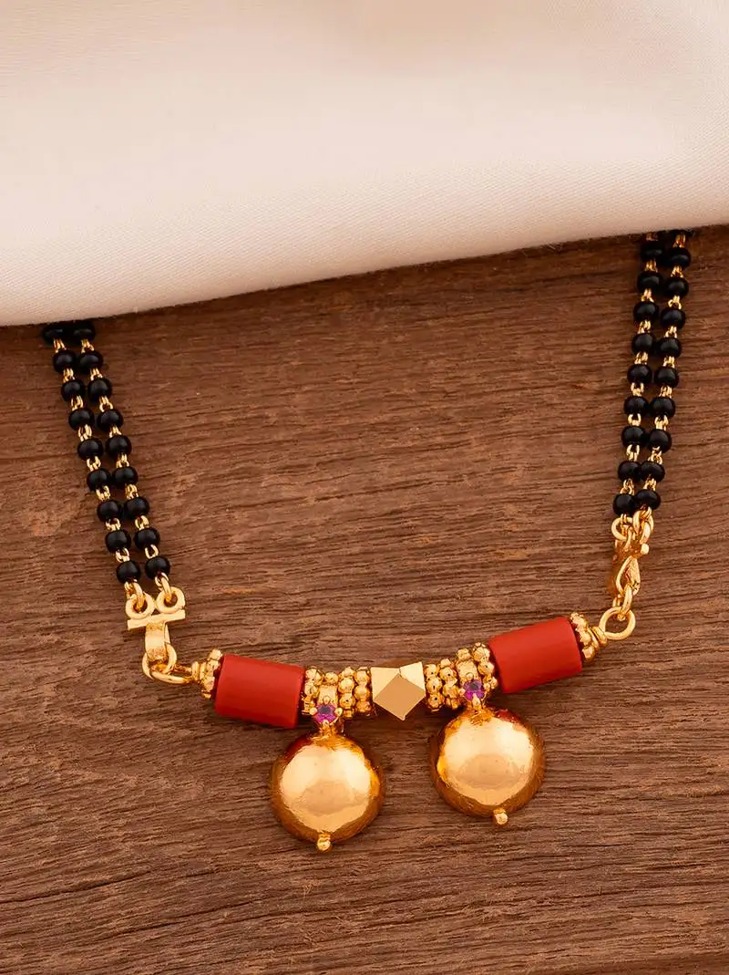 Black beads and golden mangalsutra long with double vati pendant