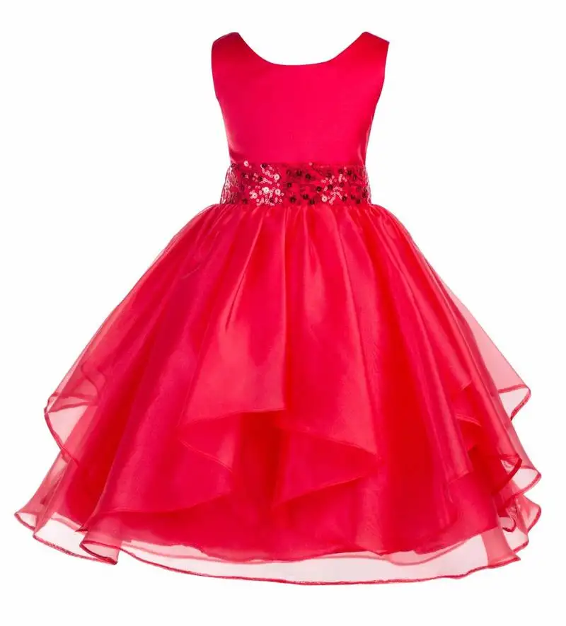 Red plain polyester kids girl gowns