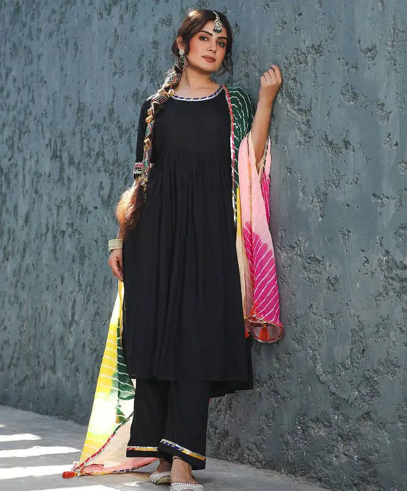 black suit set with multiembroidered dupatta