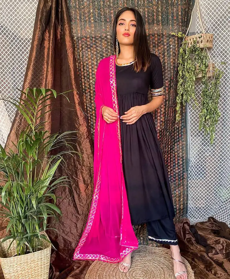 Sable black suit set with dupatta new design suit set