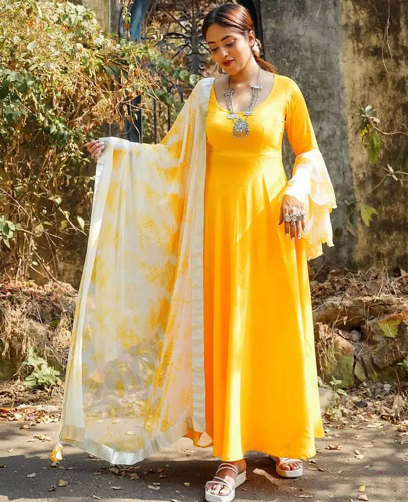 Yellow suit set stylish suit set with dupatta wedding wear dress
