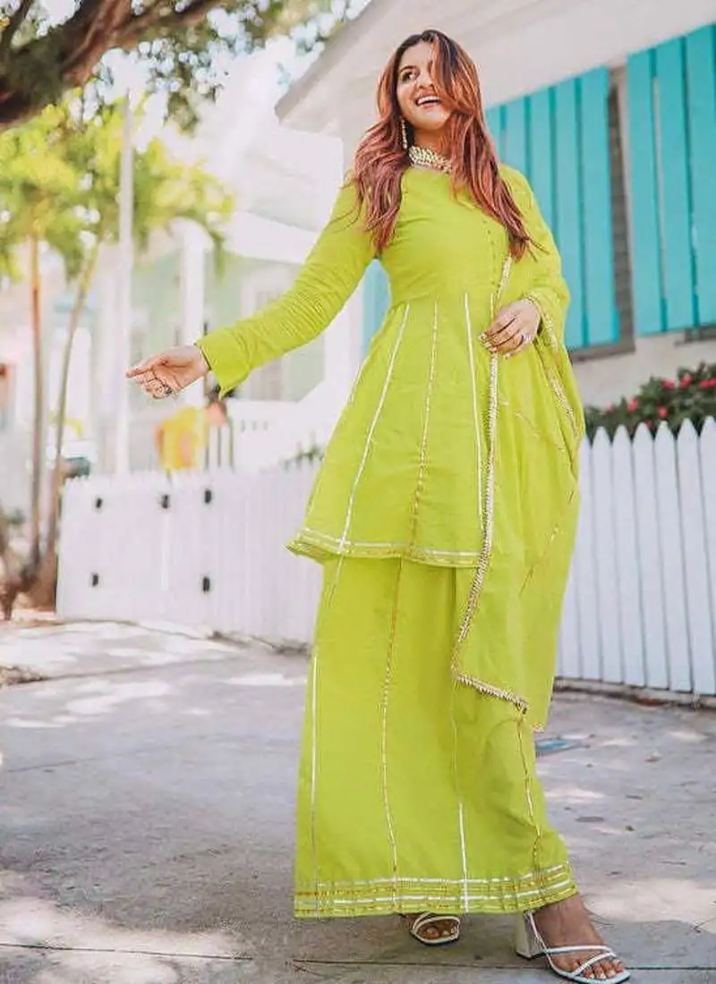 Greenish gotta work suit set with dupatta heavy work wedding wear dress