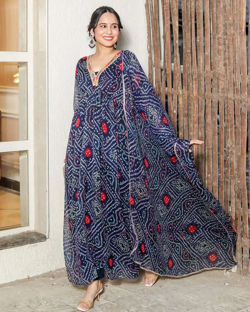 Brinda blue bandhani suit set stylish suit set with dupatta